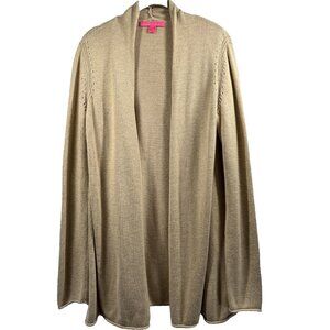 Lilly Pulitzer Womens Sweater Sz M Beige Open Front Gold Metallic Cashmere Blend